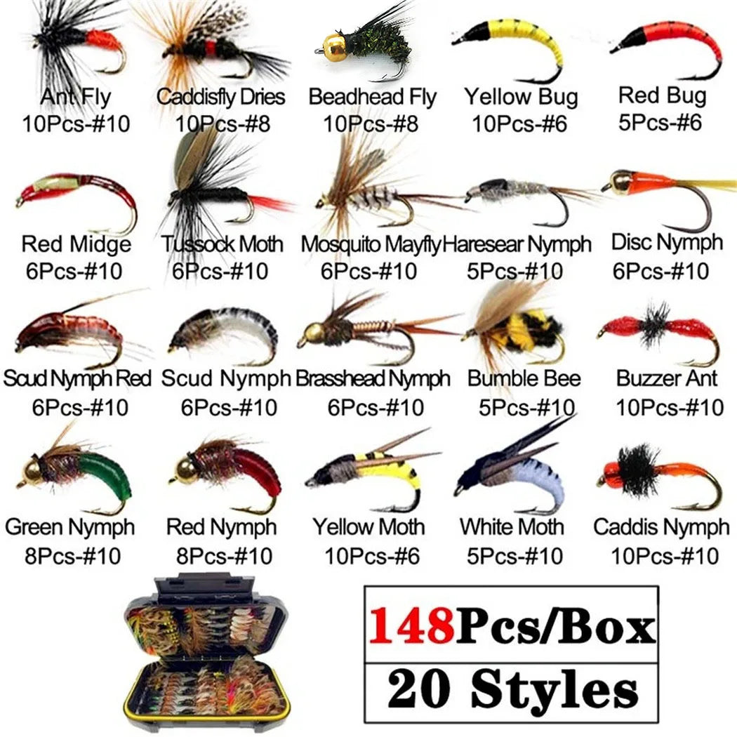 Trout Fly Fishing Assorted Flies Kit Nymph Dry Wet Lure