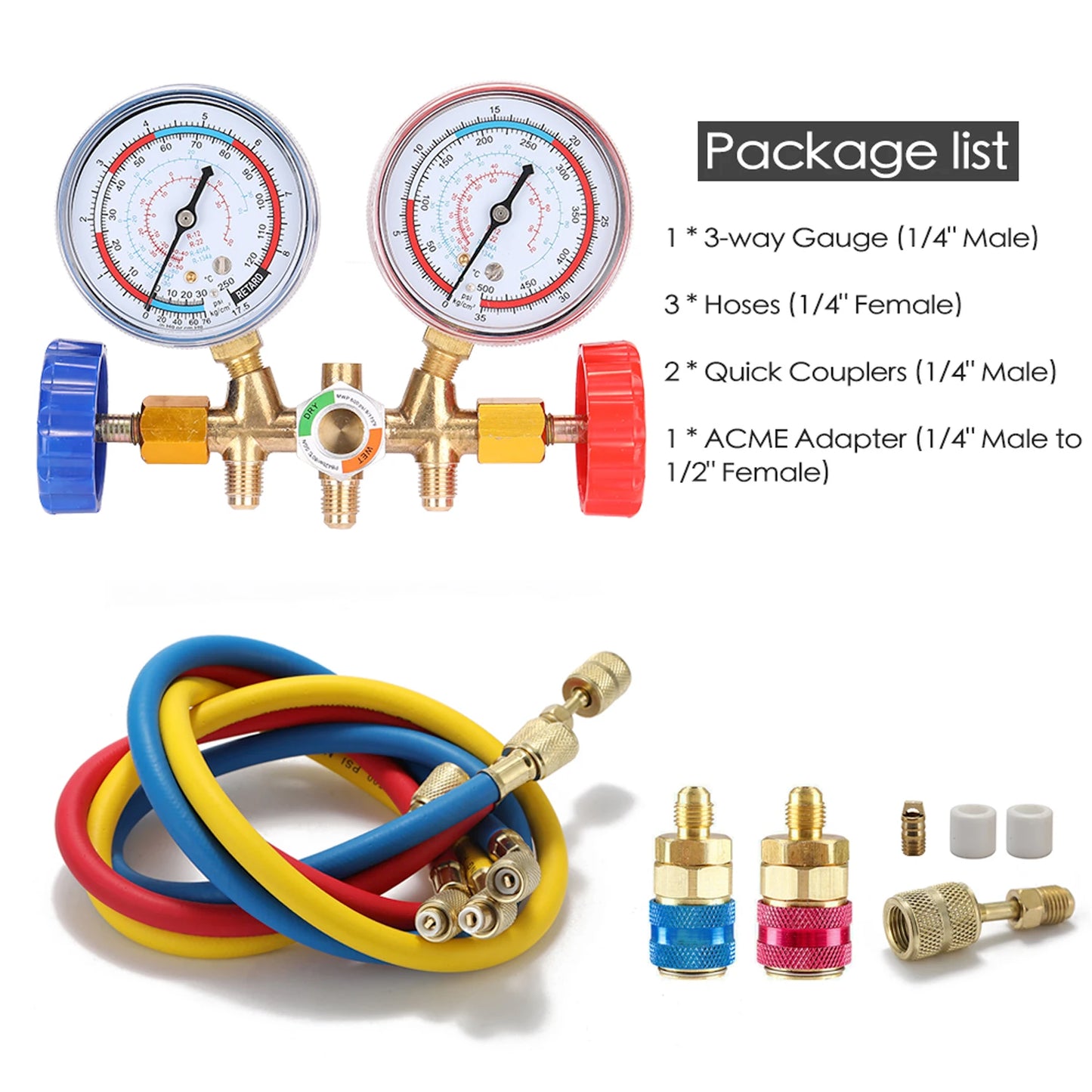 Refrigerant Gauge 3 Way Air Conditioning Manifold Set R134A
