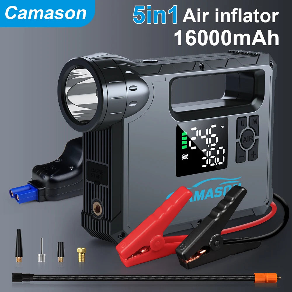 Portable Air Compressor Tire Inflator Car Motorcycle Bicycle Pump Mattress Balloon Jump Starter Flashlight Power Bank