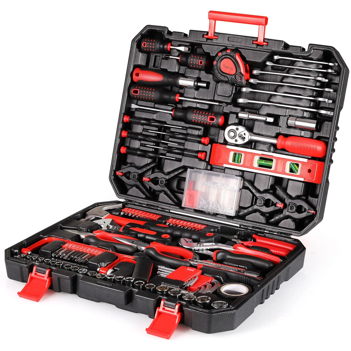 198 Home Auto Repair Tool Kit Plastic Toolbox Case Set