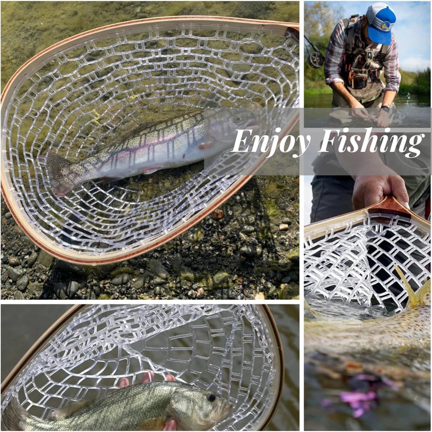 Fly Fishing Net Soft Mesh Trout Net With Handle For Anglers
