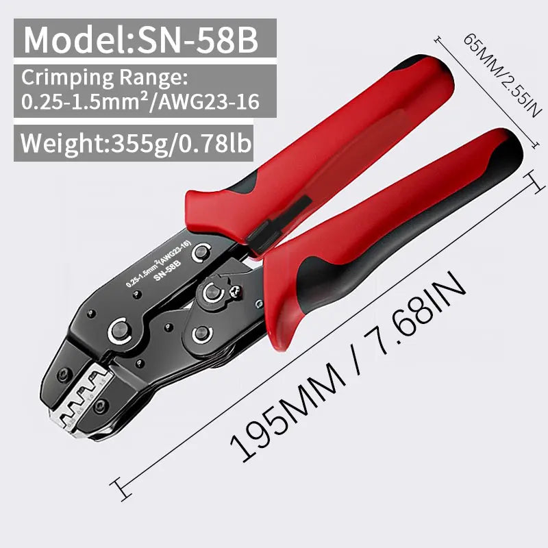 Ratcheting Crimping Tool Set for Dupont JST MOLEX Open Barrel Dupont Molex JST TE Terminals and EPC PCIE SATA Pins SN-58B