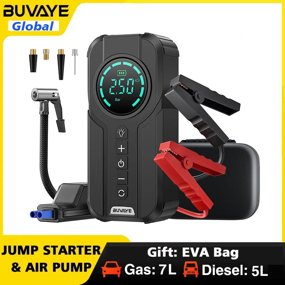 BUVAYE Car Jump Starter Portable Air Pump And Tire Inflator