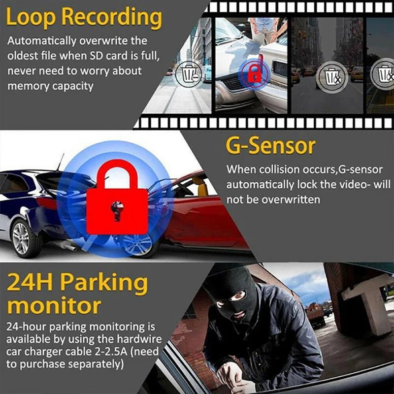 2/3 Channel Dash Cam for Car Front and Rear Camera 1080P Video Recorder Black Box Car DVR Rear View Camera Car Accessory