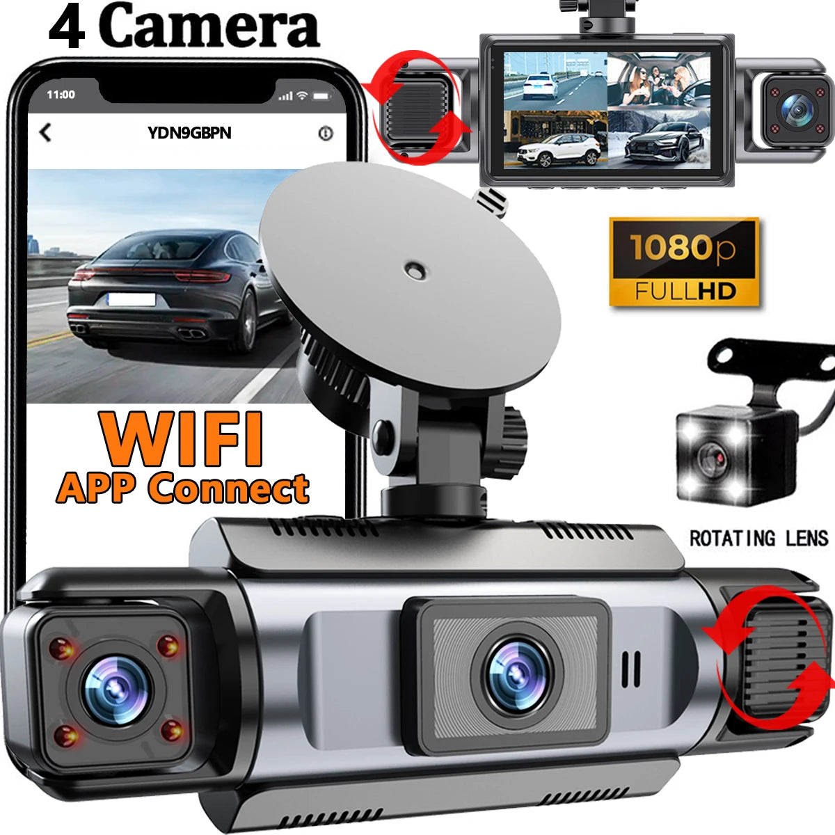 Dash Cam 4 Channel Wifi Video Recorder 360 Degree Car Recording Camera Night Vision 24 Hour Parking Monitor Black Box Car Accessories