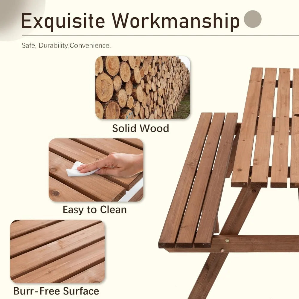 Picnic Table With Benches Eight Seater Outdoor Wooden