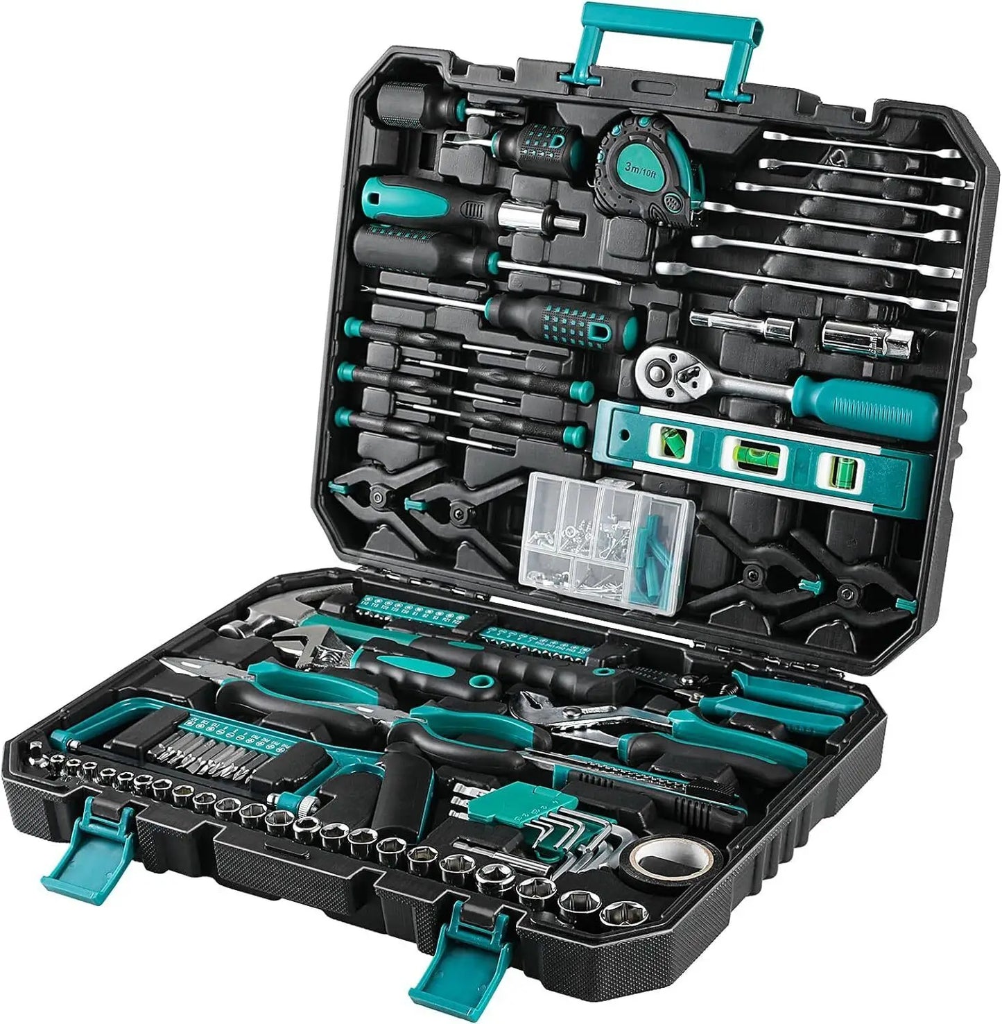 198 Home Auto Repair Tool Kit Plastic Toolbox Case Set