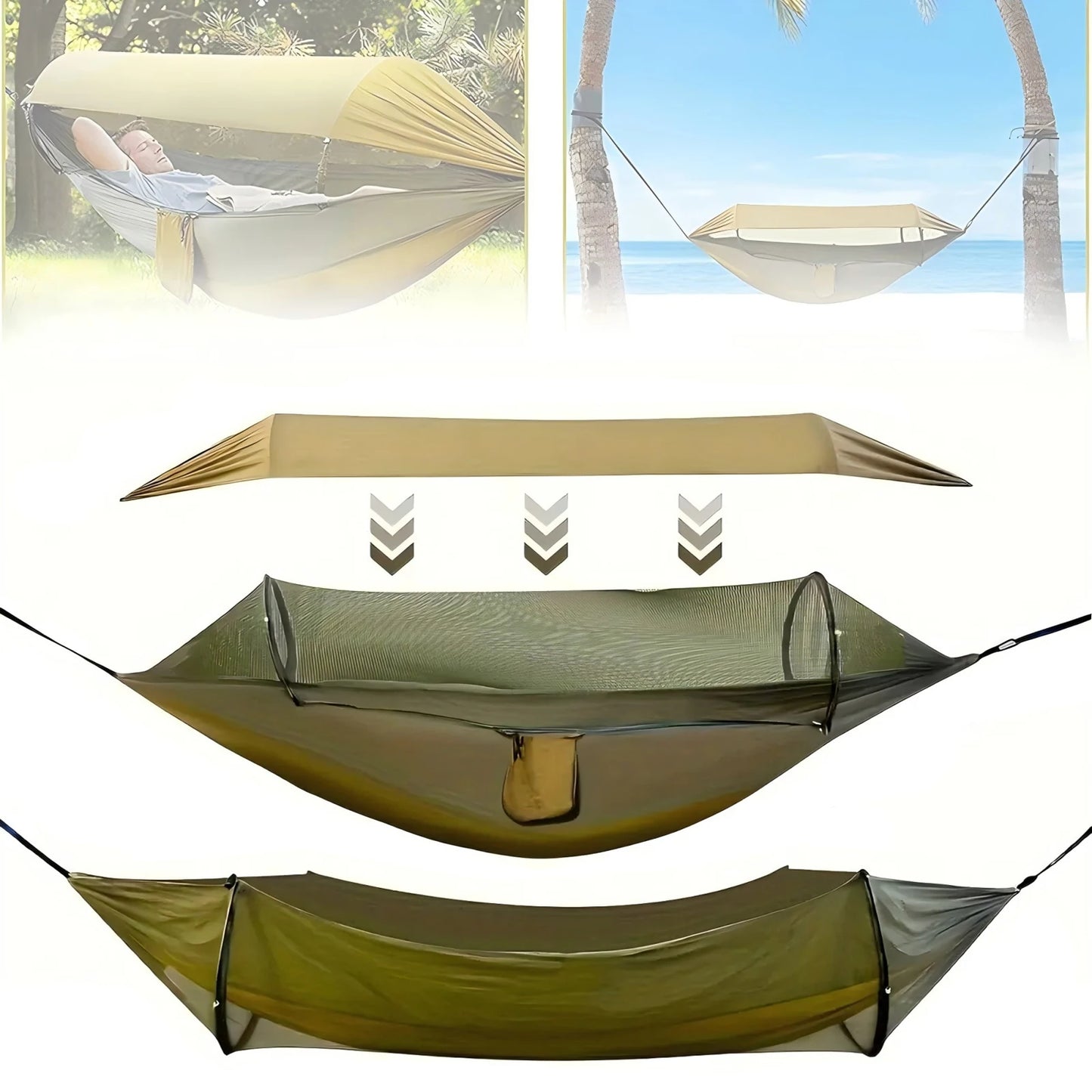 Portable Outdoor Camping Quick Open Mosquito Net Hammock With Awning For Travel Garden Sleeping Hanging Swing