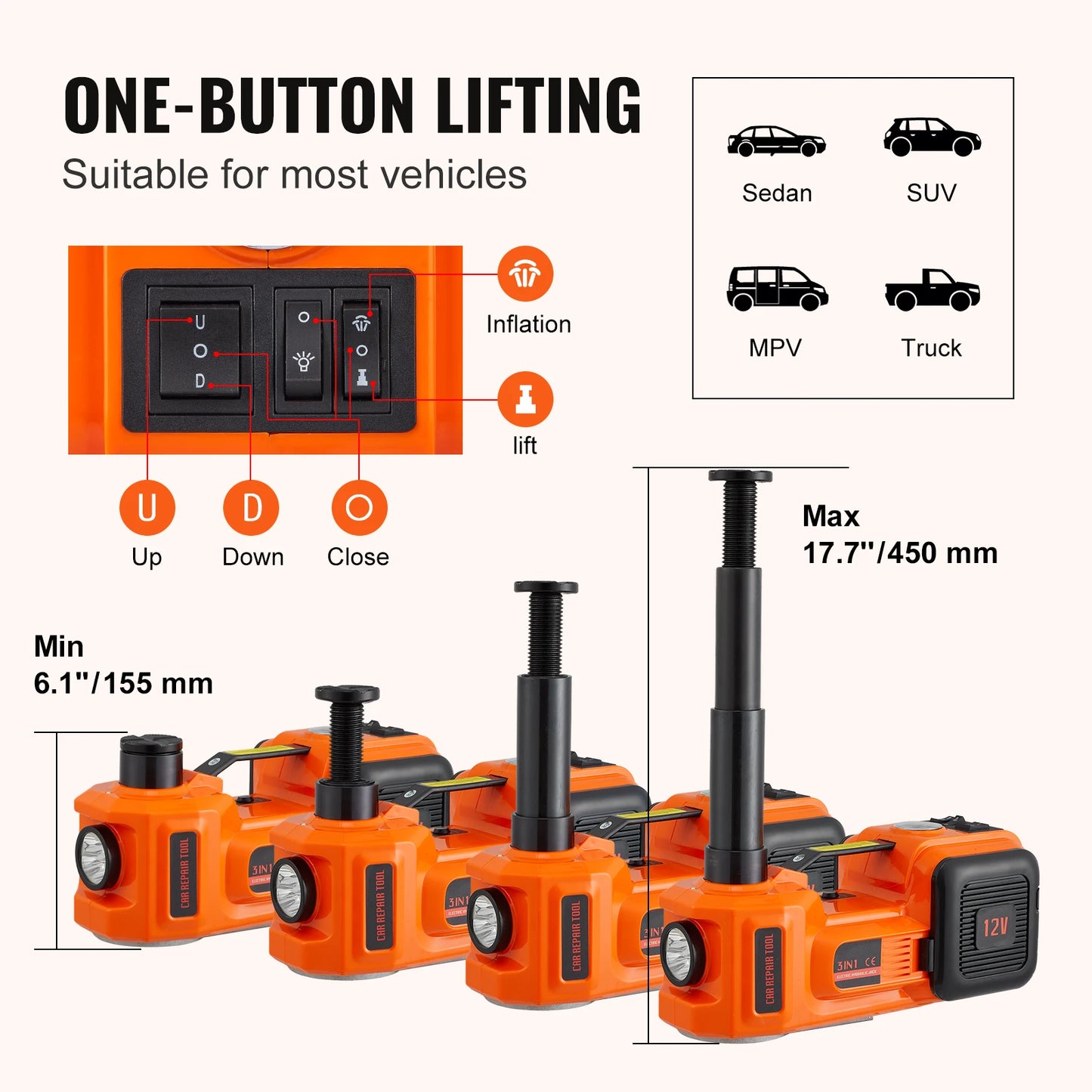 SucceBuy 5 Ton Electric Hydraulic Car Jack With LED Light