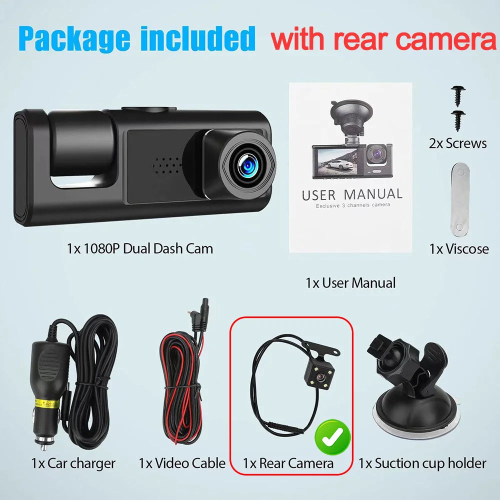 2/3 Channel Dash Cam for Car Front and Rear Camera 1080P Video Recorder Black Box Car DVR Rear View Camera Car Accessory
