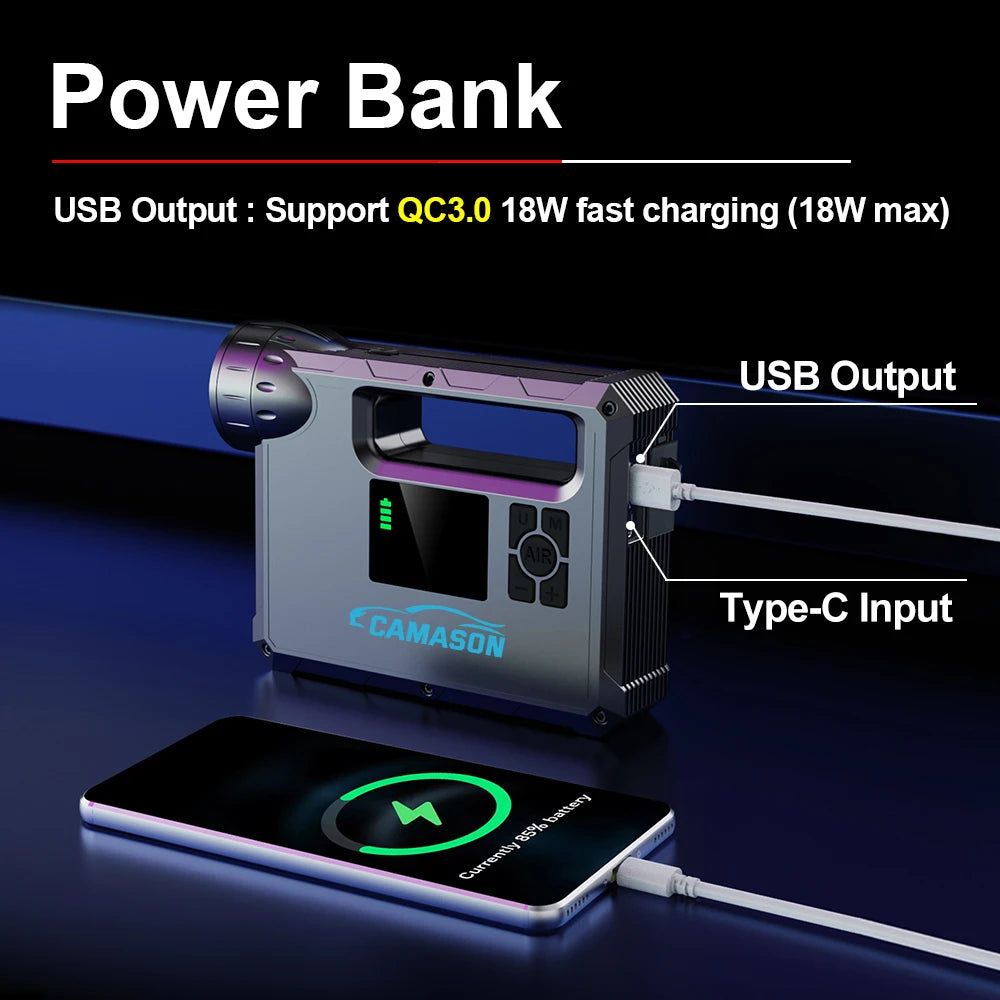 Portable Air Compressor Tire Inflator Car Motorcycle Bicycle Pump Mattress Balloon Jump Starter Flashlight Power Bank