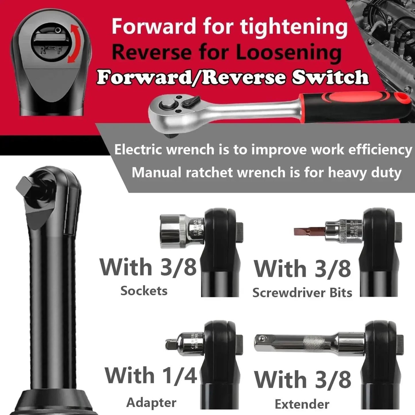 Electric Cordless 3/8 Inch Ratchet Set 55 Nm With 7 Sockets