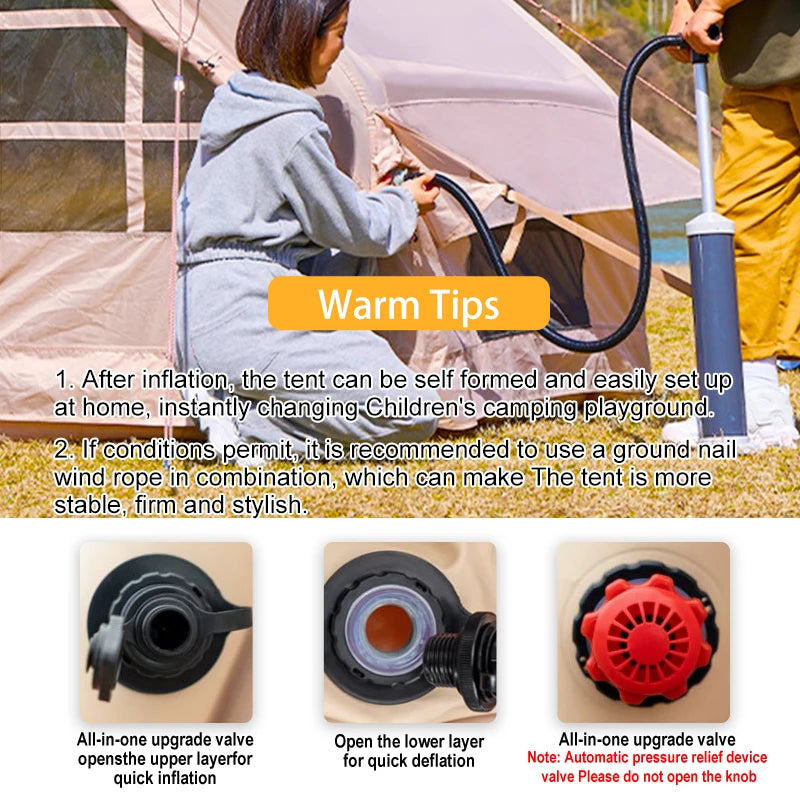 Inflatable Tent for Camping - 6-8 Person Ultra-Quick Setup Blow Up Tent 80.73 Sq Ft 4 Season with Stove
