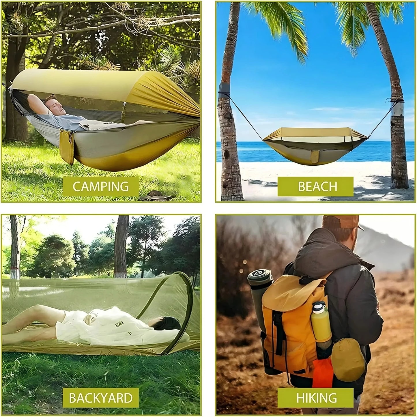 Portable Outdoor Camping Quick Open Mosquito Net Hammock With Awning For Travel Garden Sleeping Hanging Swing