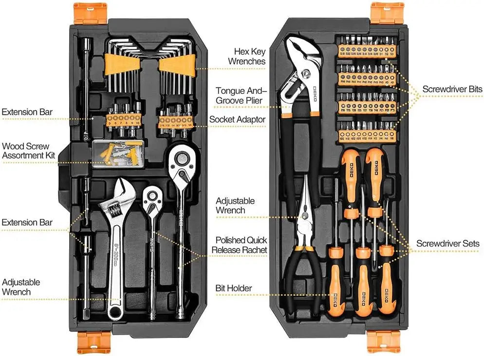 DEKO 192 Piece Mechanics Tool Set With Plastic Case