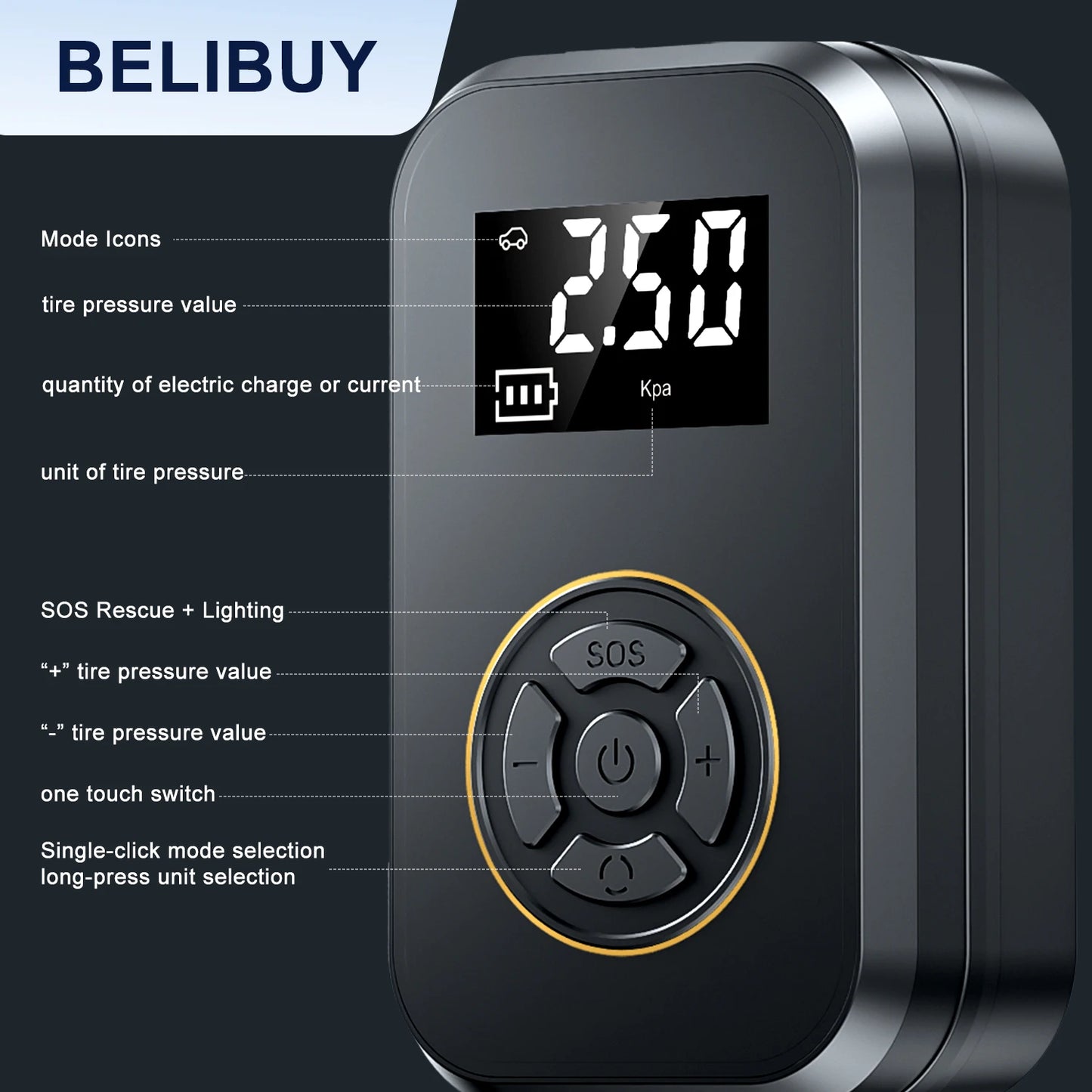 BELIBUY Portable Tire Inflator Car Tire Inflator Pump Mini Air Pump