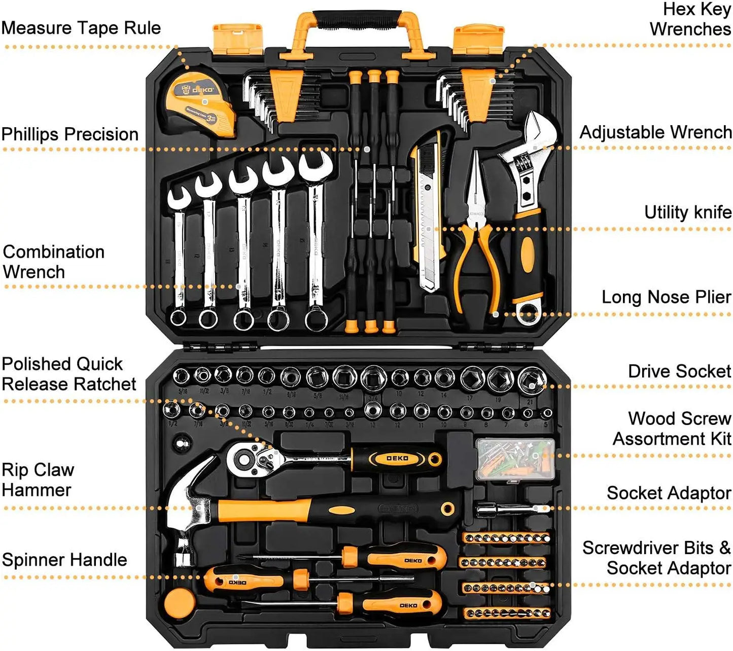 Deko 158 Piece Tool Set General Household Hand Kit Case