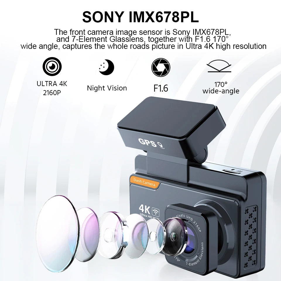 4K Dash Cam Car DVR Support WIFI GPS 4K Front 1080P Rear