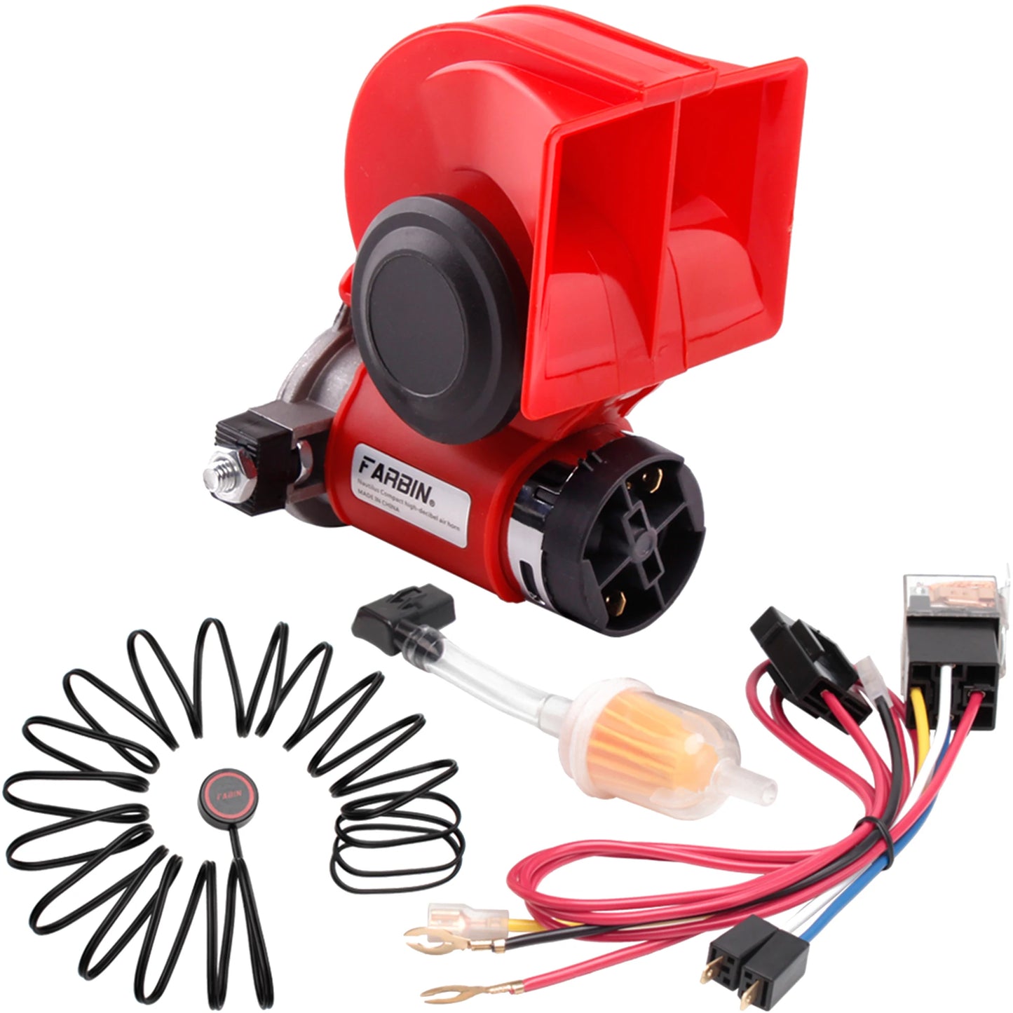 FARBIN Snail Air Horn With Compressor Relay Harness 150db