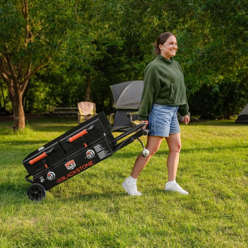 Go Combo Portable BBQ Griddle Grill Station with Wheels Legs Hood and Side Shelf Heavy Duty Flat Top for Kitchen Camping and Outdoor Use