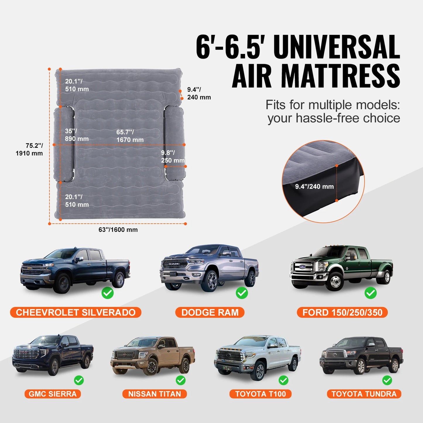 SucceBuy Truck Bed Air Mattress For 6-6.5 Ft Full Size Beds