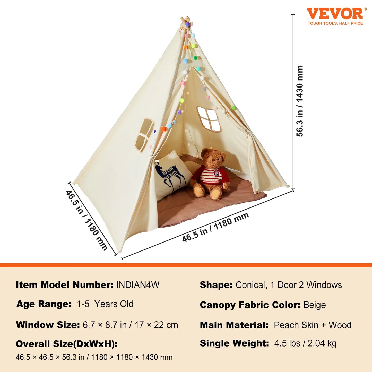 VEVOR Kids Teepee Tent for Ages 1-5 Indoor Outdoor Play