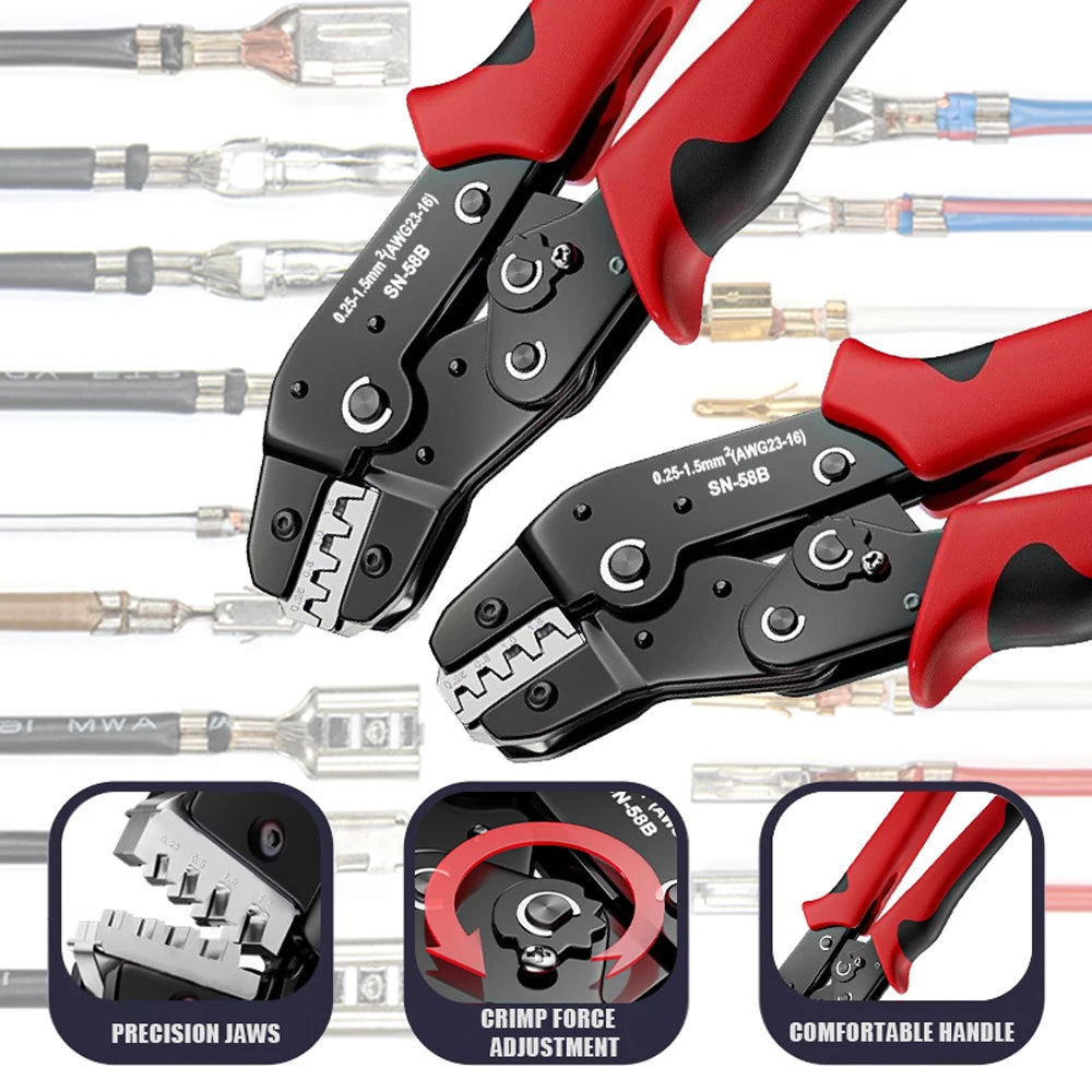 Ratcheting Crimping Tool Set for Dupont JST MOLEX Open Barrel Dupont Molex JST TE Terminals and EPC PCIE SATA Pins SN-58B