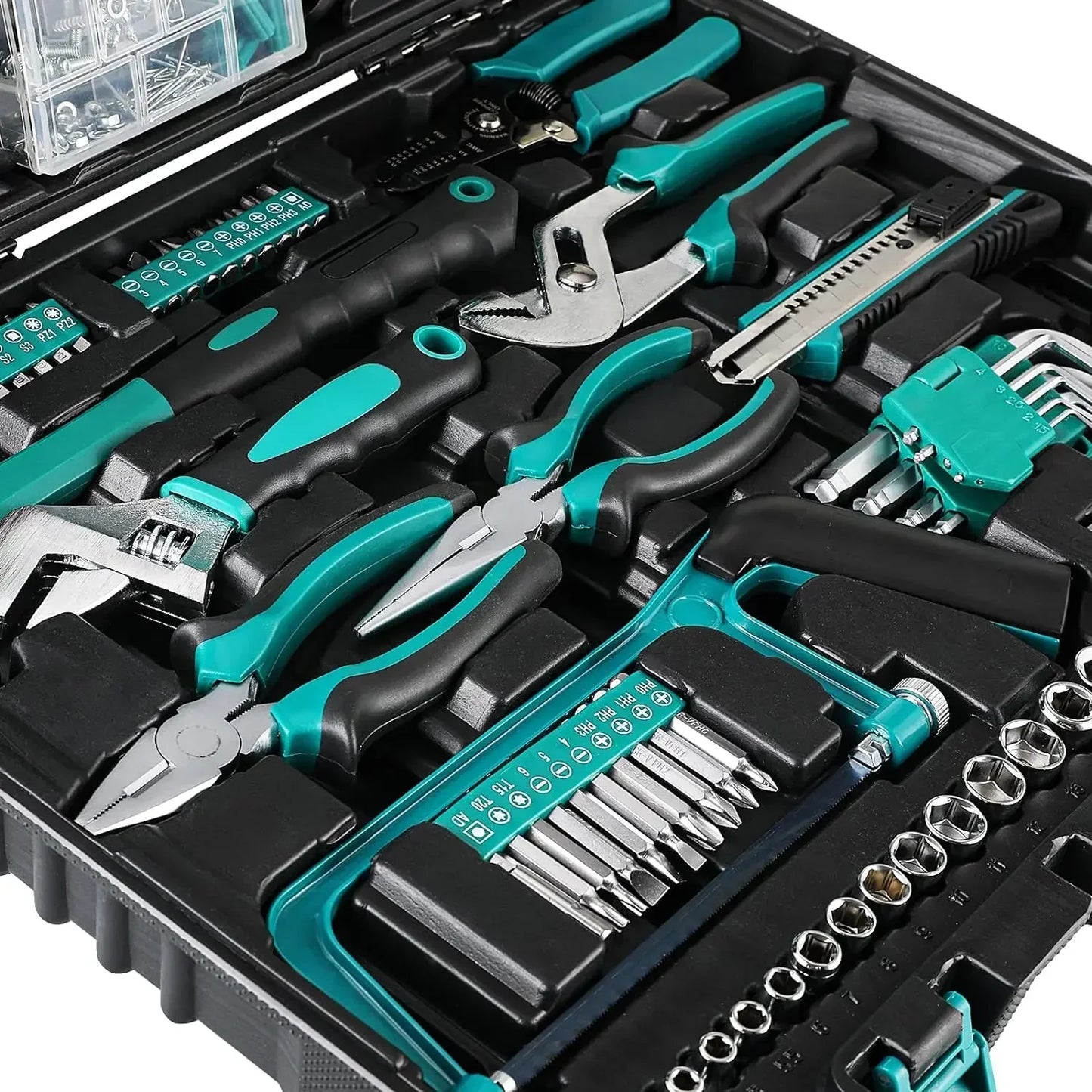 198 Home Auto Repair Tool Kit Plastic Toolbox Case Set