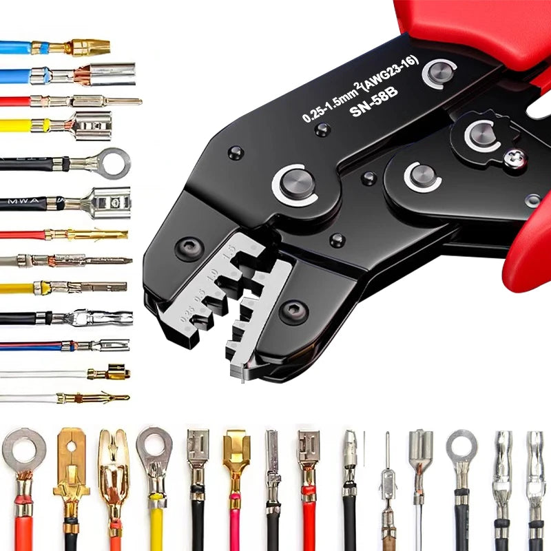 Ratcheting Crimping Tool Set for Dupont JST MOLEX Open Barrel Dupont Molex JST TE Terminals and EPC PCIE SATA Pins SN-58B