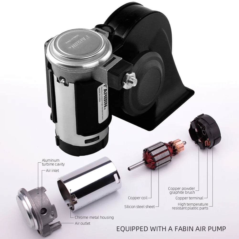 FARBIN Snail Air Horn With Compressor Relay Harness 150db
