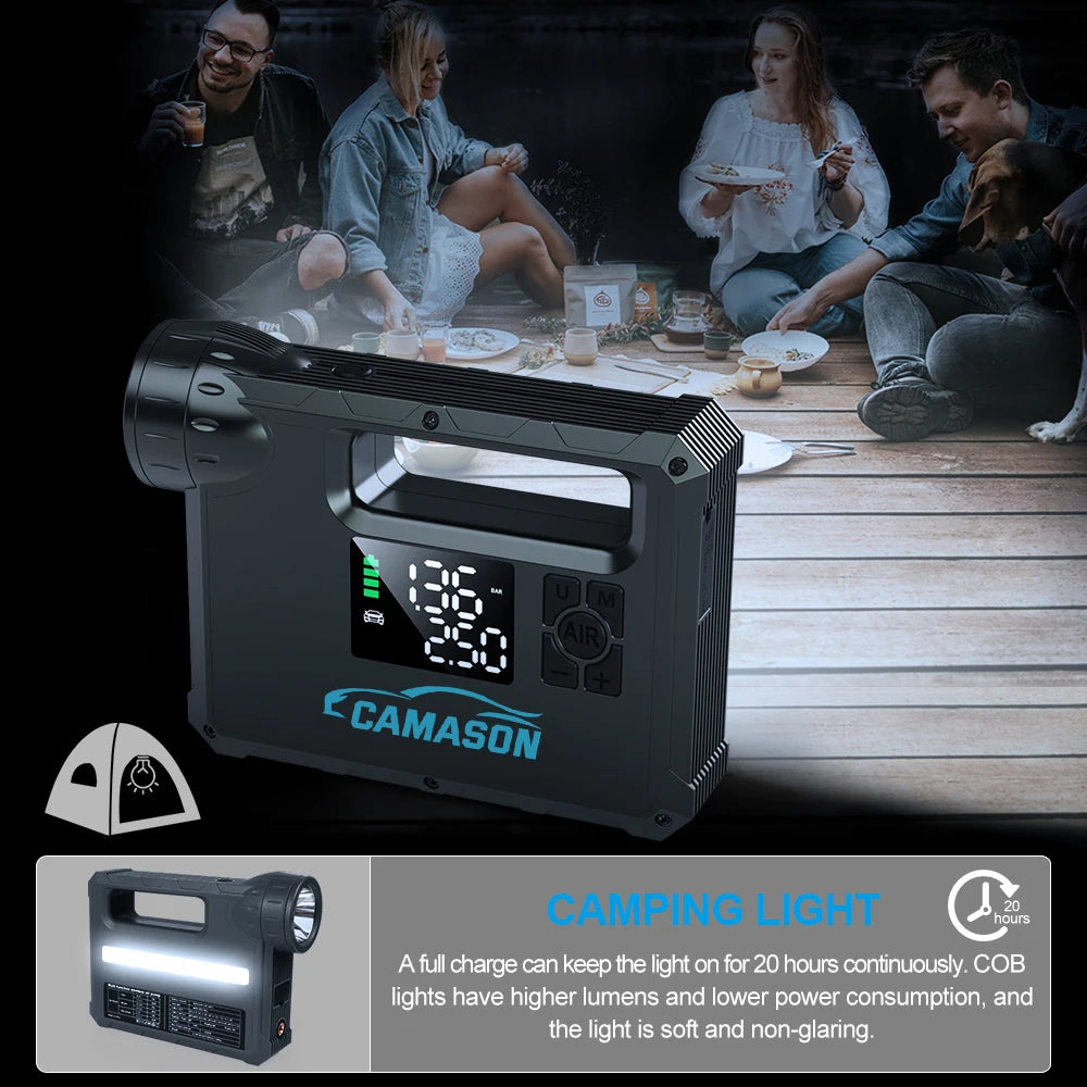 Portable Air Compressor Tire Inflator Car Motorcycle Bicycle Pump Mattress Balloon Jump Starter Flashlight Power Bank