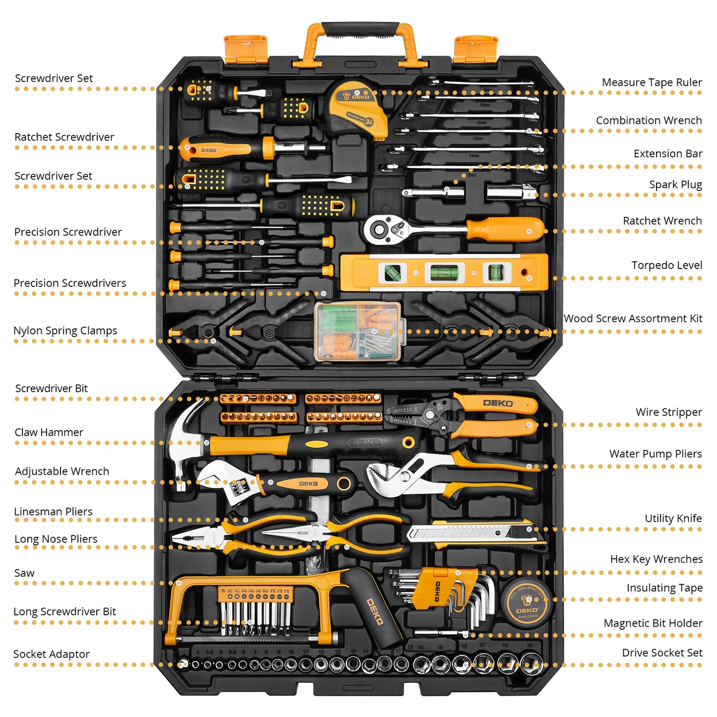 DEKO 228Pcs Socket Wrench Auto Repair Tool Set Case