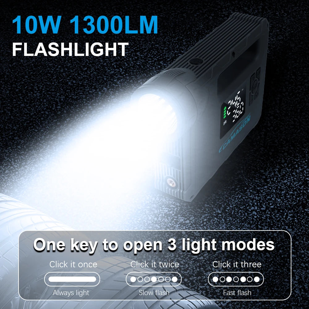 Portable Air Compressor Tire Inflator Car Motorcycle Bicycle Pump Mattress Balloon Jump Starter Flashlight Power Bank