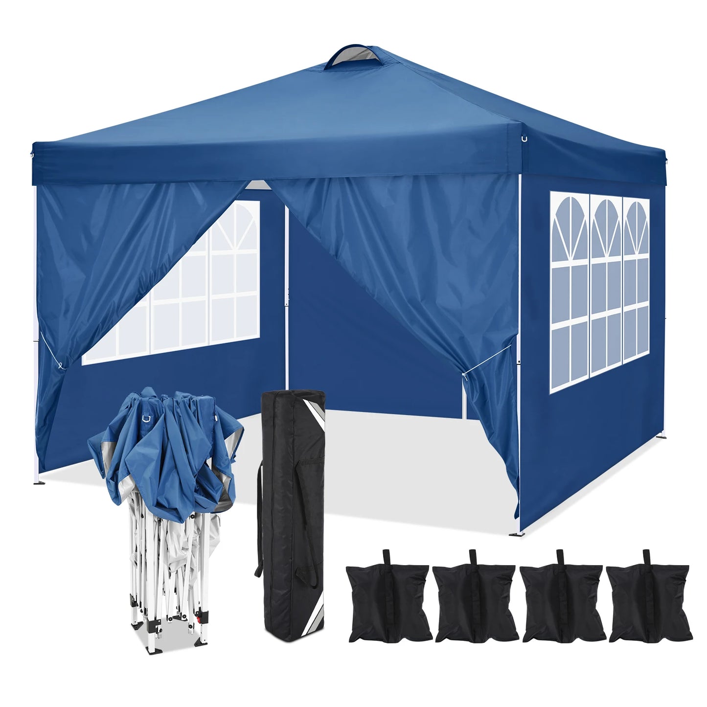 10x10 EZ Pop Up Canopy Tent with 4 Sidewalls Waterproof Outdoor Gazebo with Air Vent UPF 50 Plus Sun Shade for Party Includes 4 Sandbags