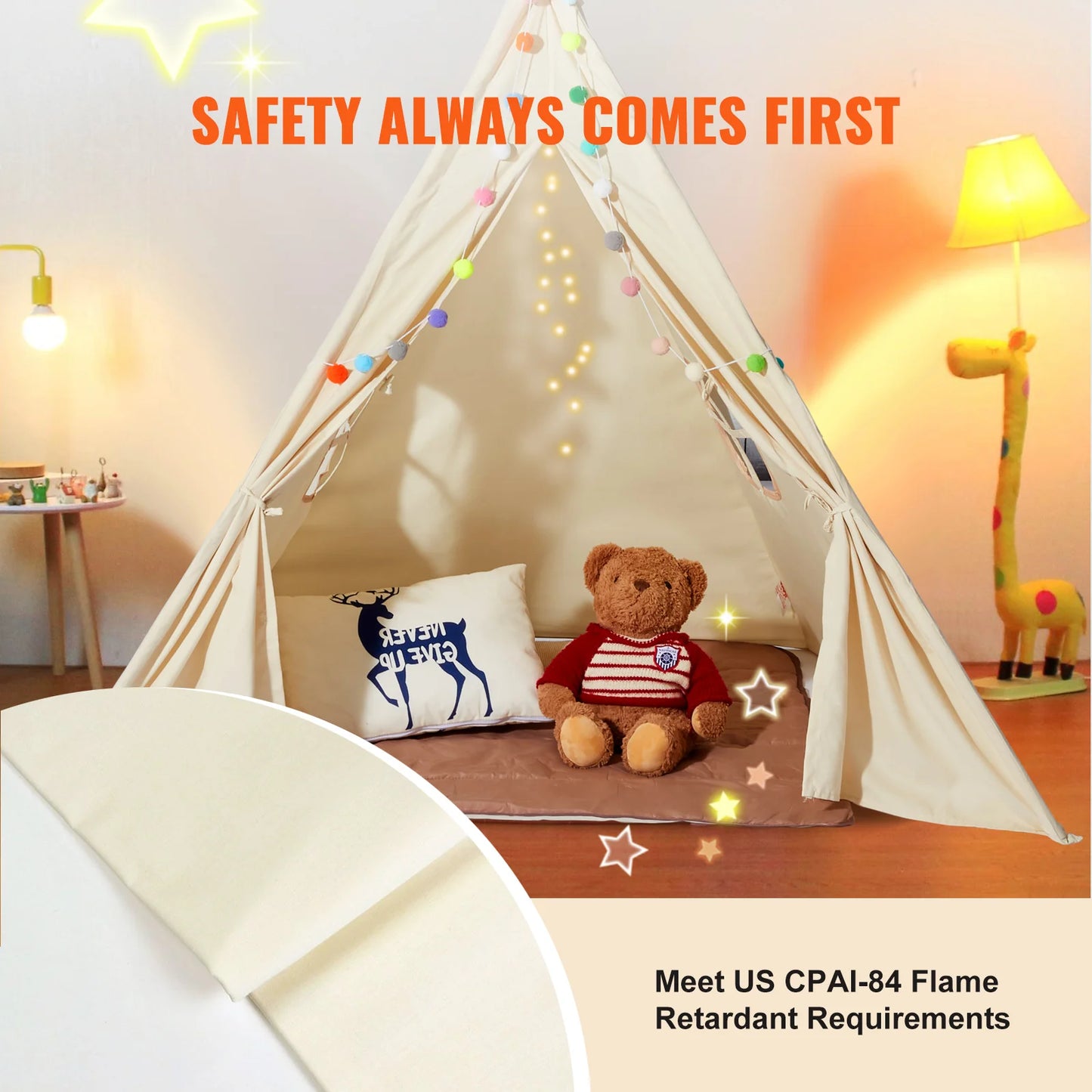 Vevor Kids Play Tent Teepee Tent for Indoor and Outdoor Use with Windows for Ages 1 to 5 Years