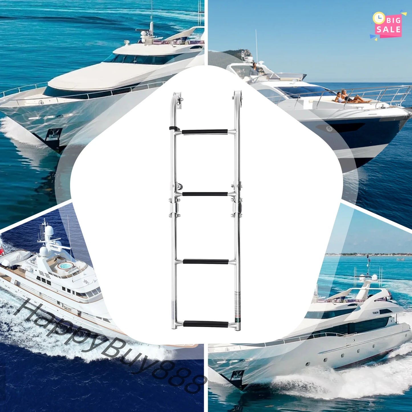Marine Folding Boat Deck Ladder 4 Steps Stainless Steel