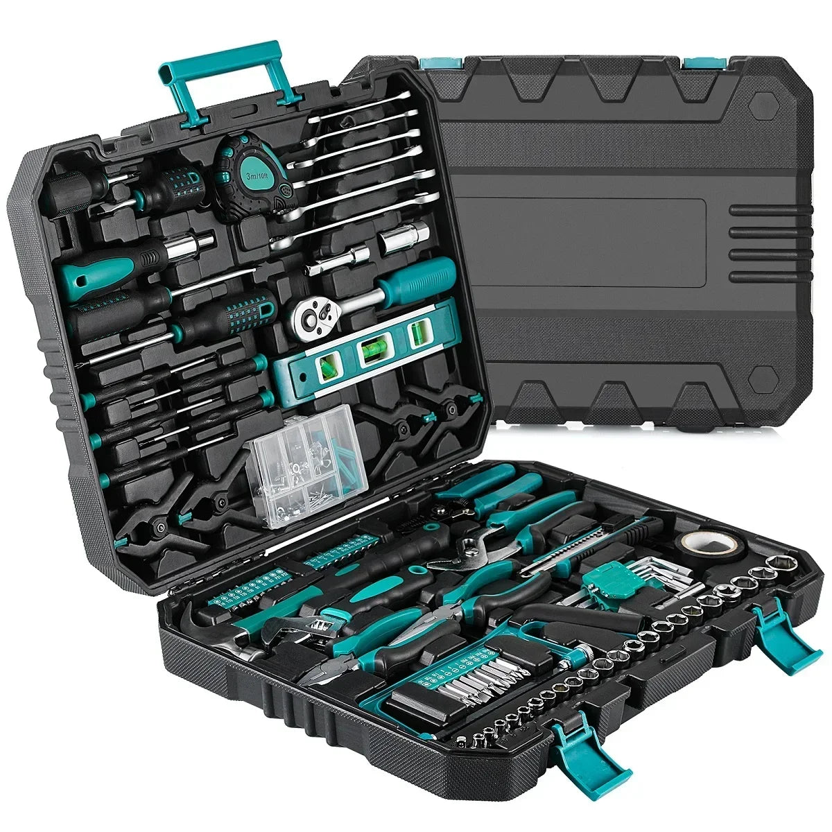 198 Home Auto Repair Tool Kit Plastic Toolbox Case Set