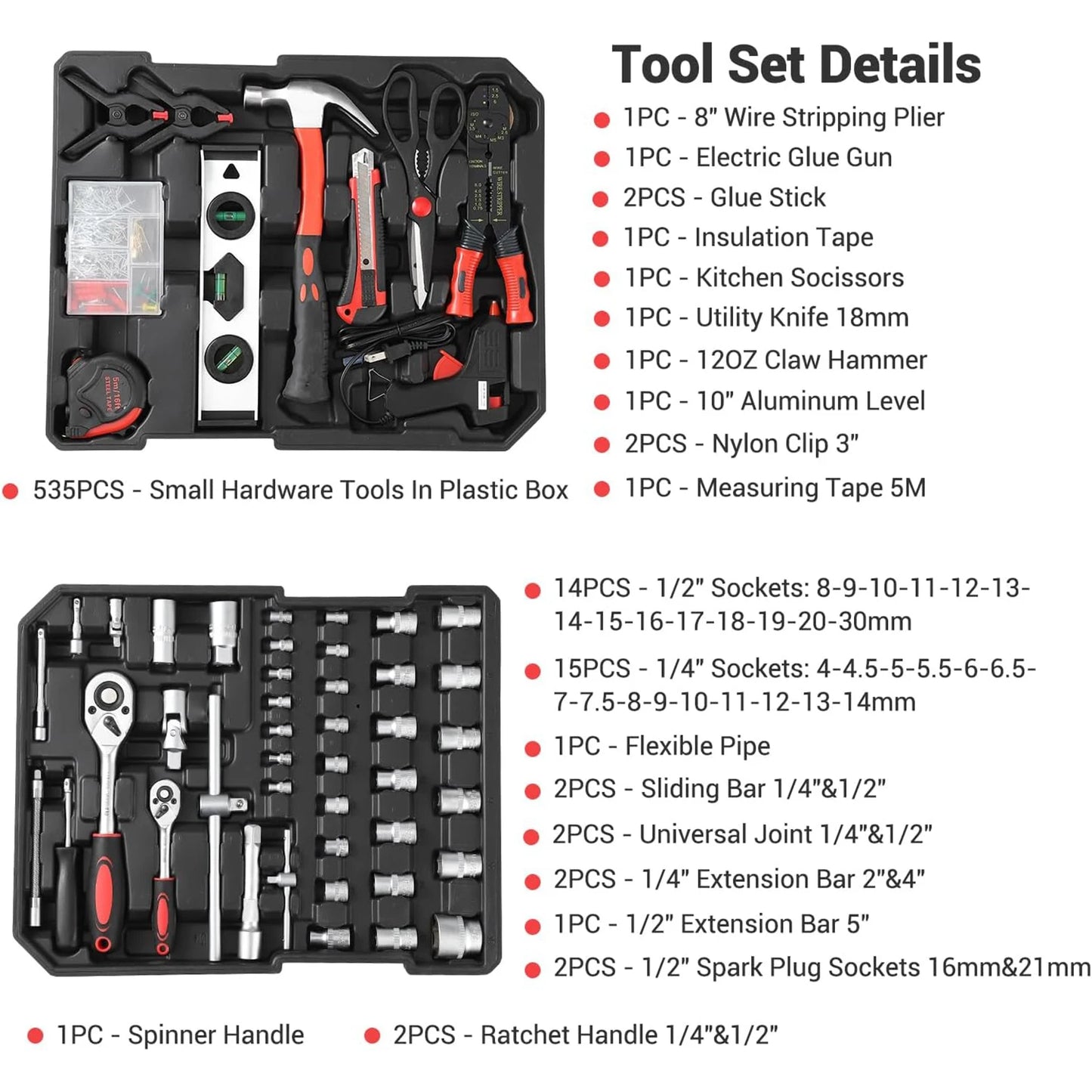 800 Piece Mechanic Tool Set With Rolling Box For Home DIY