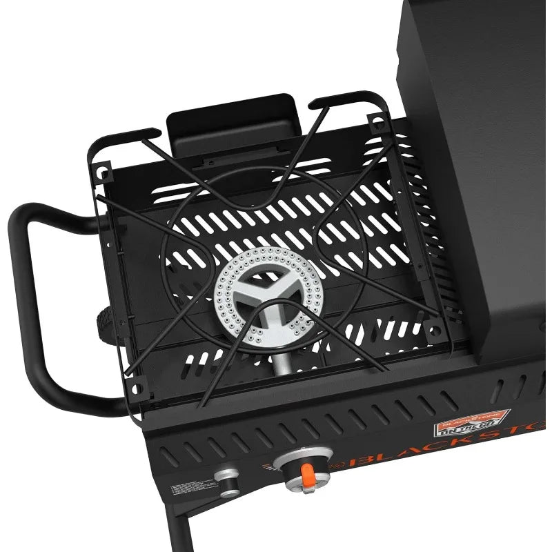 Go Combo Portable BBQ Griddle Grill Station with Wheels Legs Hood and Side Shelf Heavy Duty Flat Top for Kitchen Camping and Outdoor Use