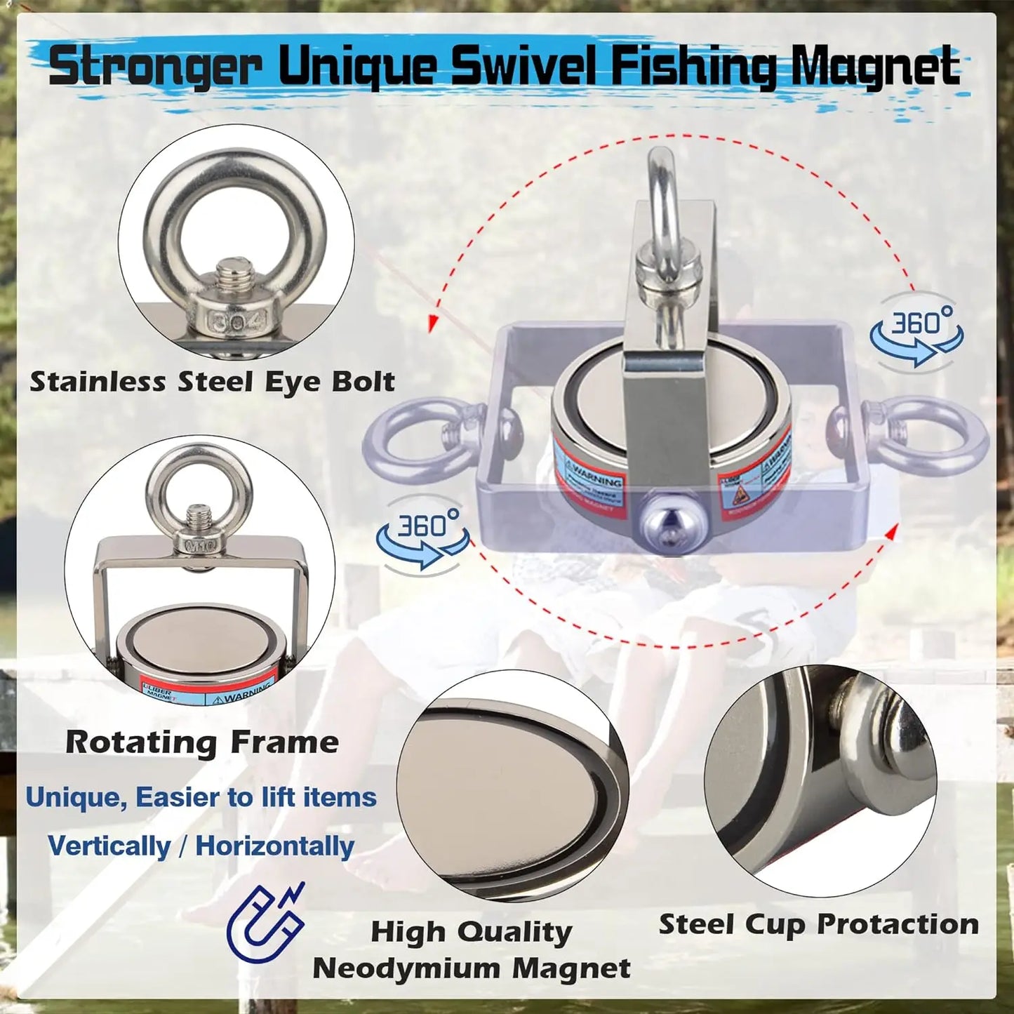180KG Rotatable Double Sided Fishing Magnet Set For Salvage
