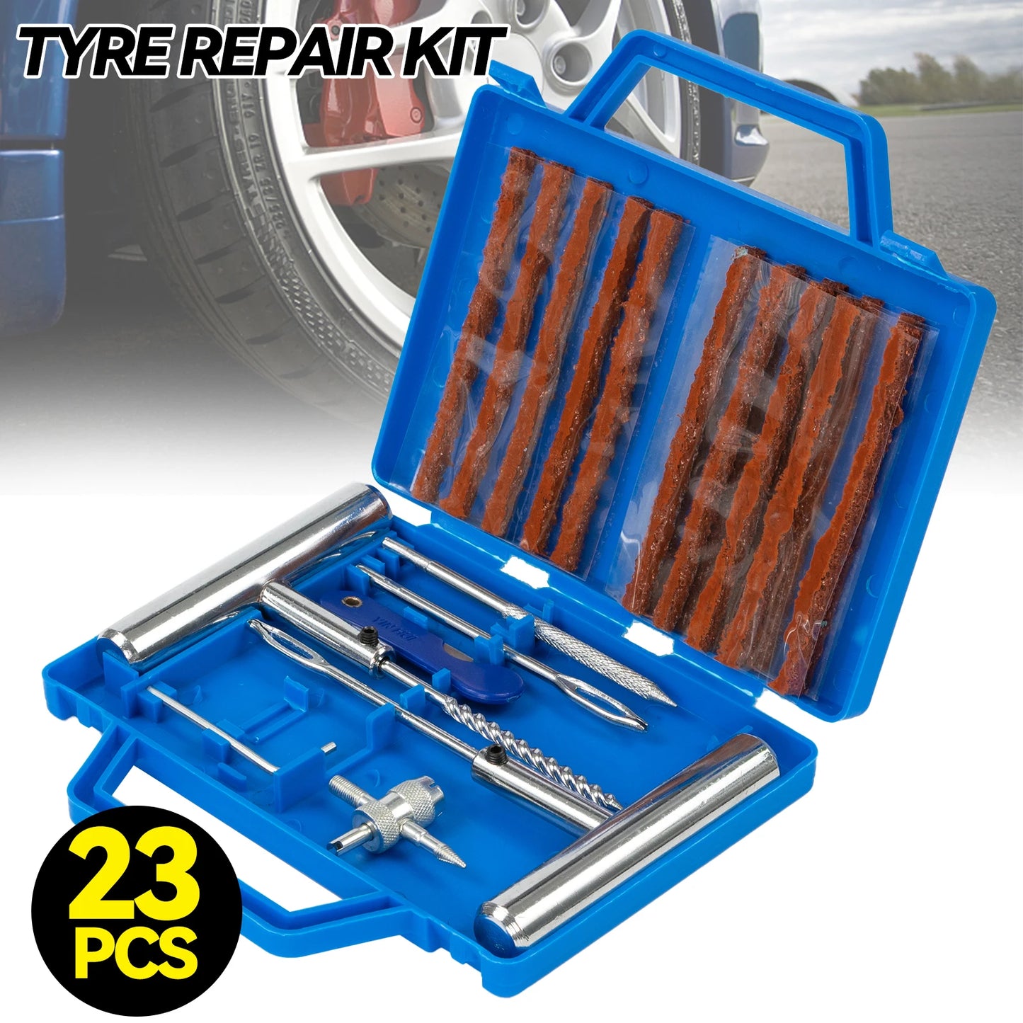 Portable Car Tire Repair Kit 23Pcs Easy Tyre Puncture Tool