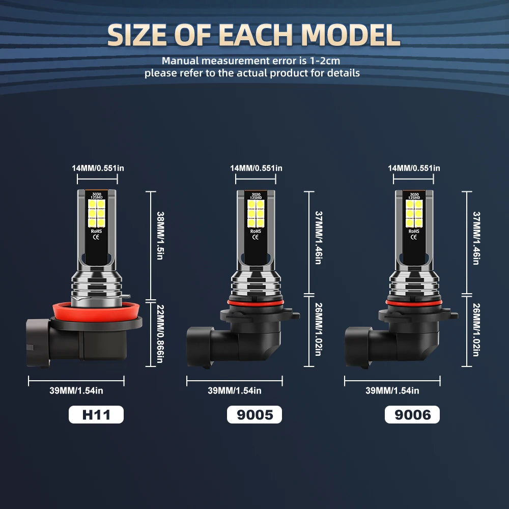 H11 9005/HB3 9006/HB4 5202 Bulbs 30000LM High Power 2pcs