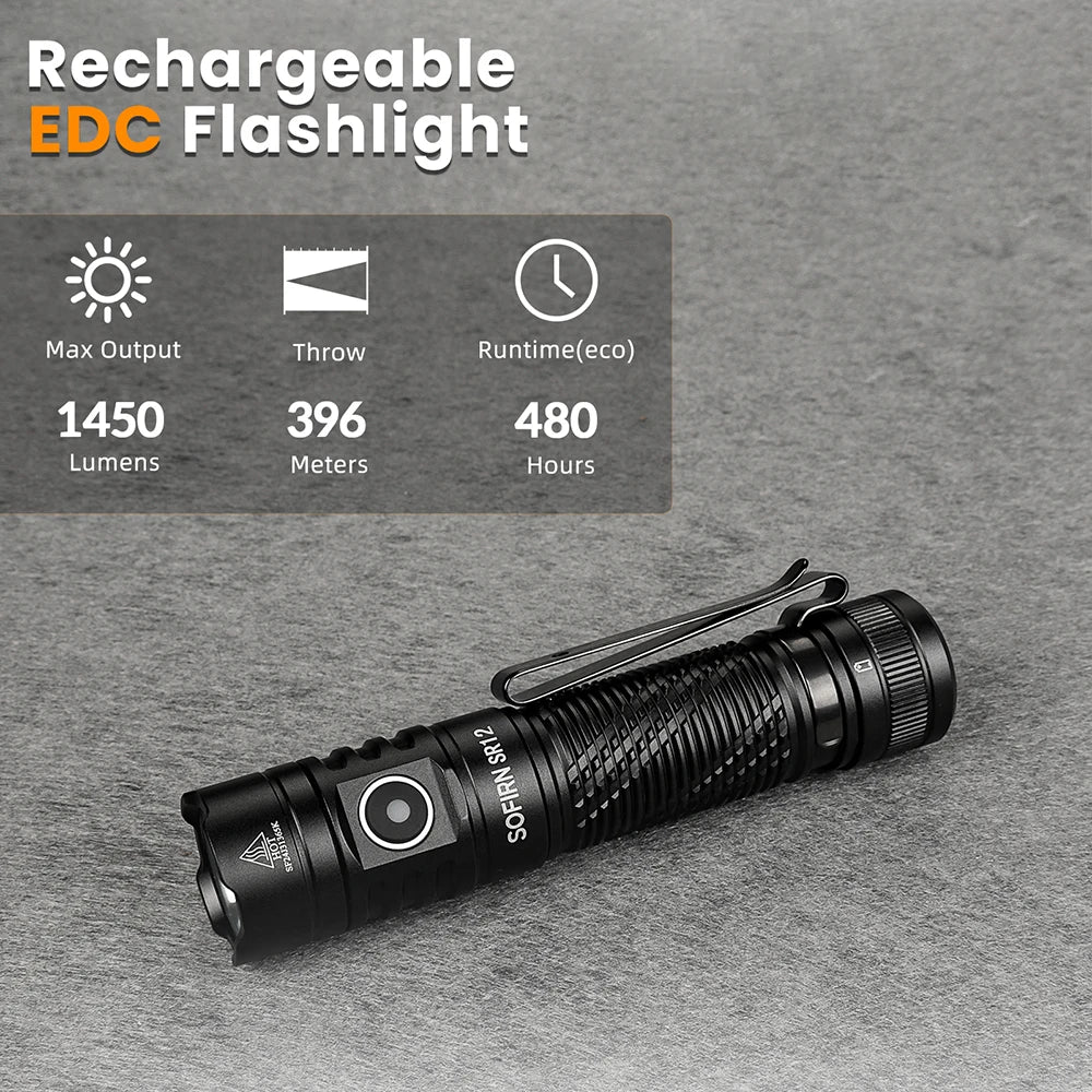 Sofirn SR12 EDC Flashlight 1450LM USB C Rechargeable Torch