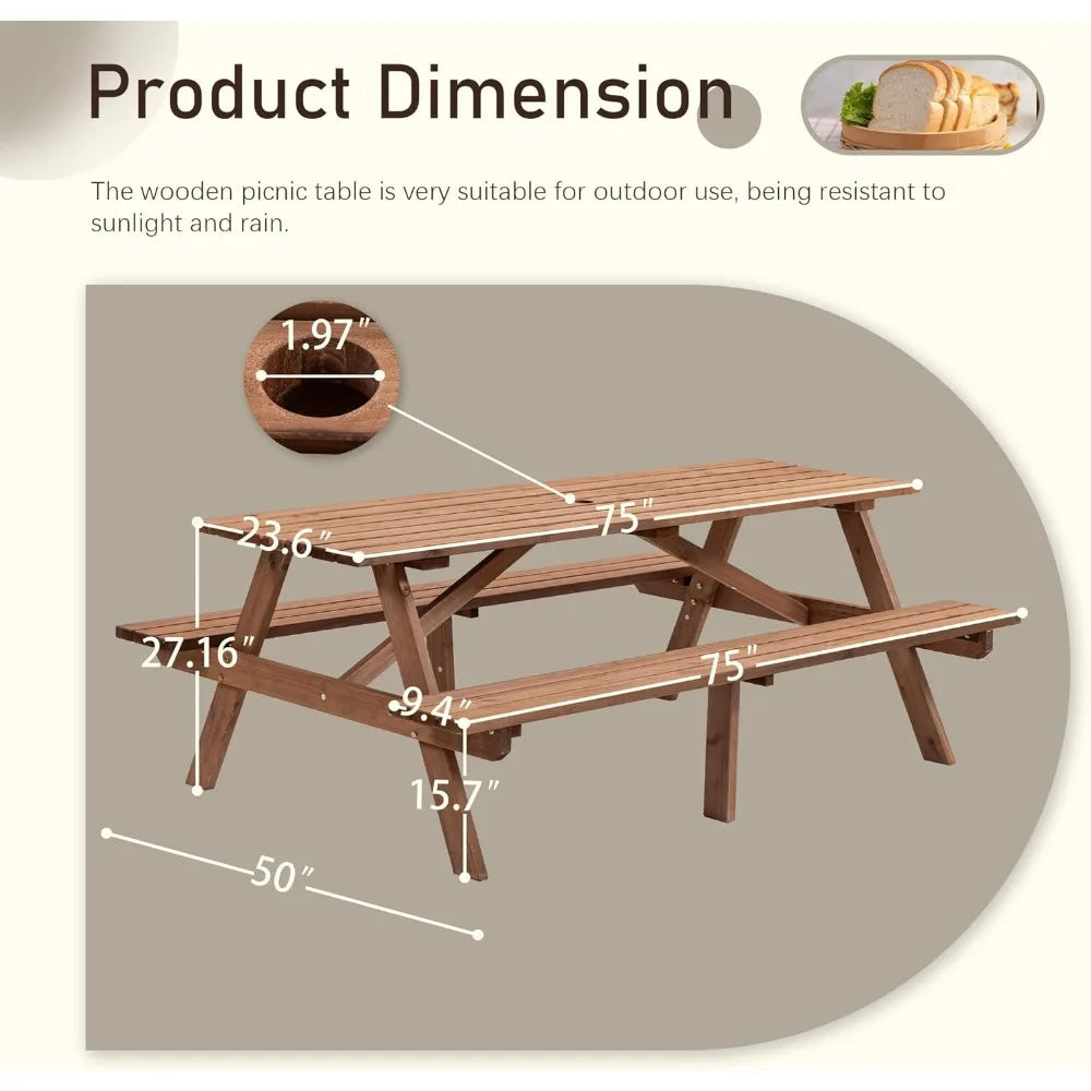 Picnic Table With Benches Eight Seater Outdoor Wooden