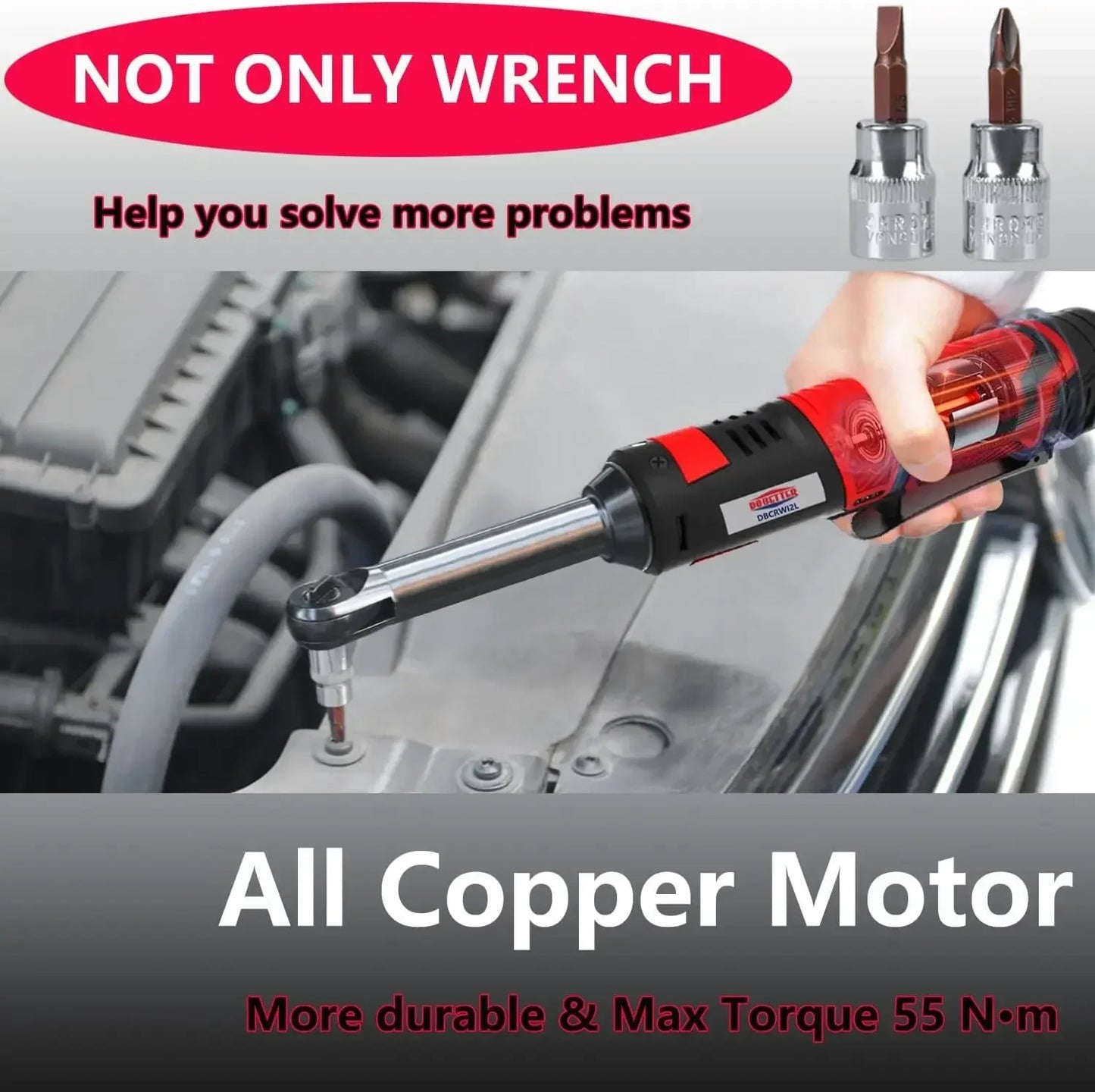 Electric Cordless 3/8 Inch Ratchet Set 55 Nm With 7 Sockets