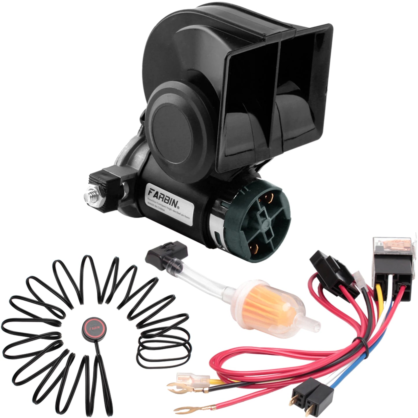 FARBIN Snail Air Horn With Compressor Relay Harness 150db