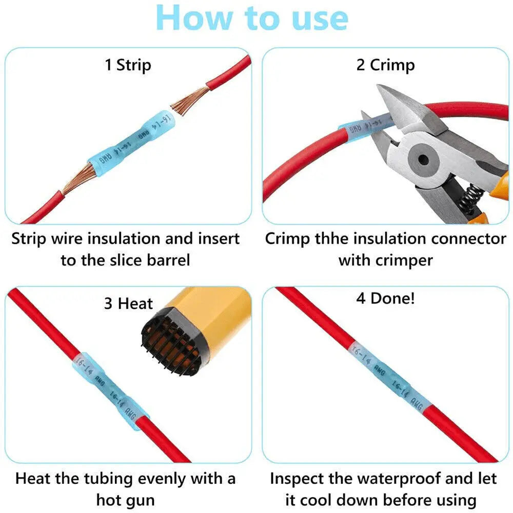 Waterproof Butt Splice Terminals 16 14 AWG Heat Shrink