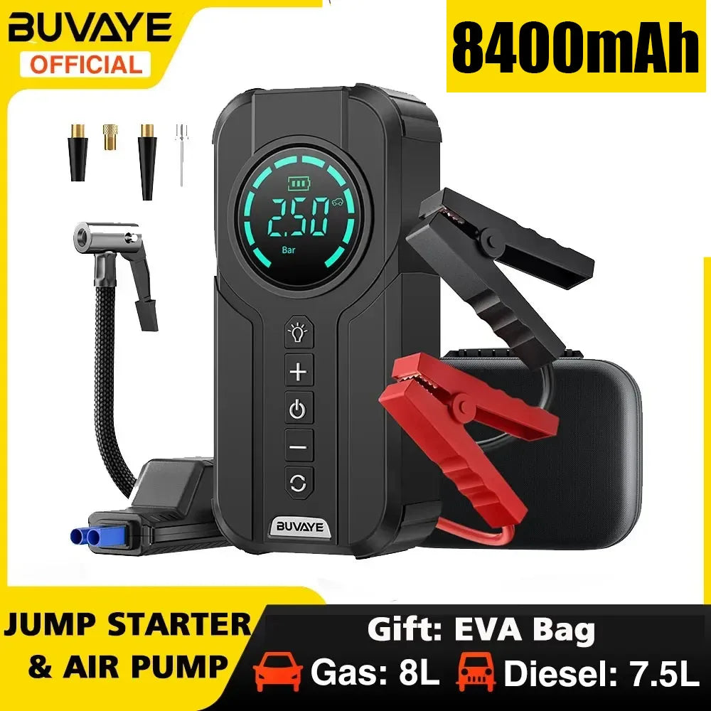 BUVAYE Car Jump Starter Portable Air Pump And Tire Inflator