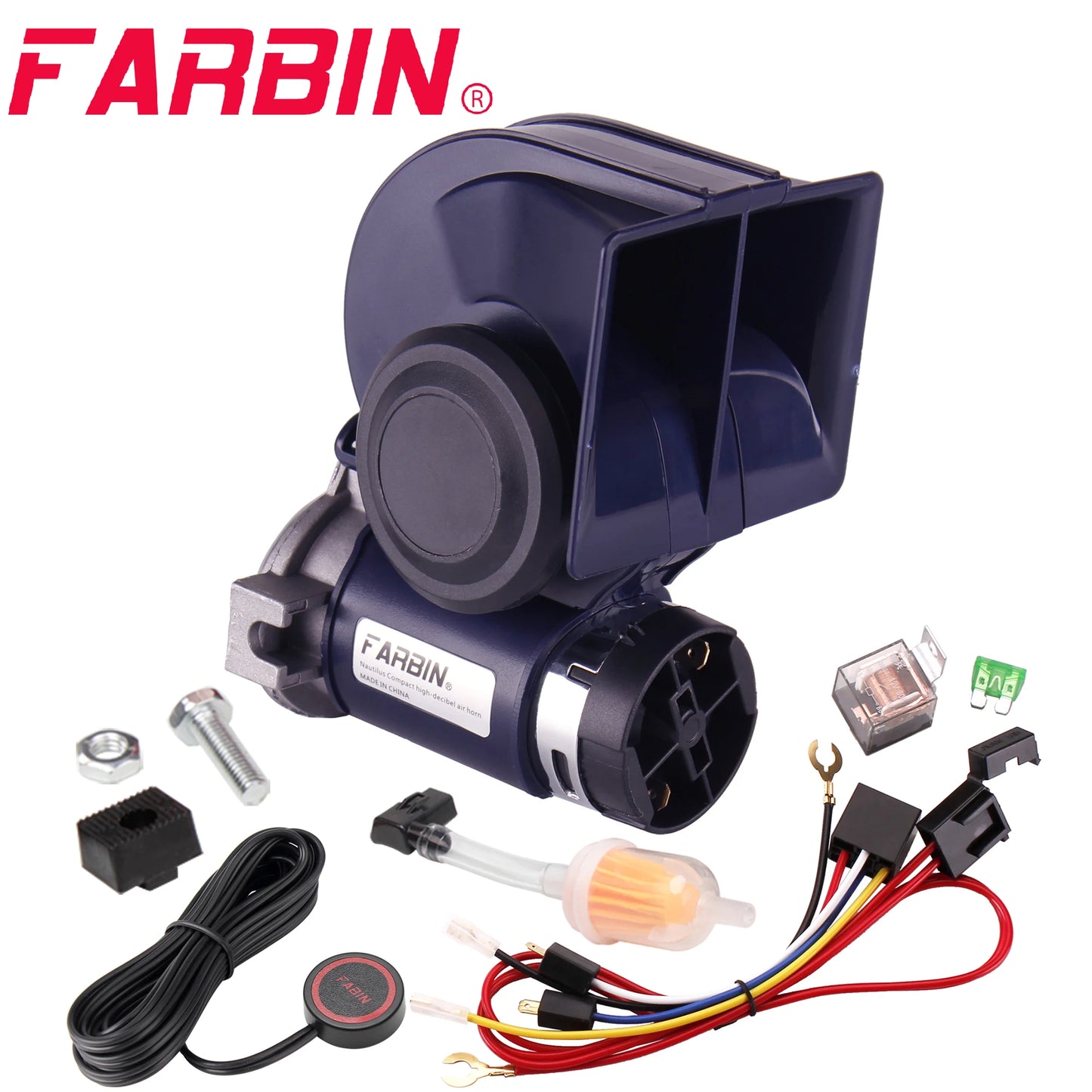 FARBIN Snail Air Horn With Compressor Relay Harness 150db