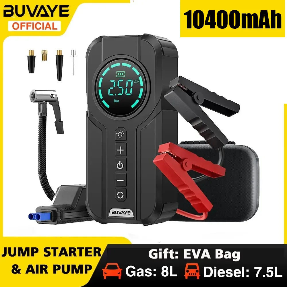 BUVAYE Car Jump Starter Portable Air Pump And Tire Inflator